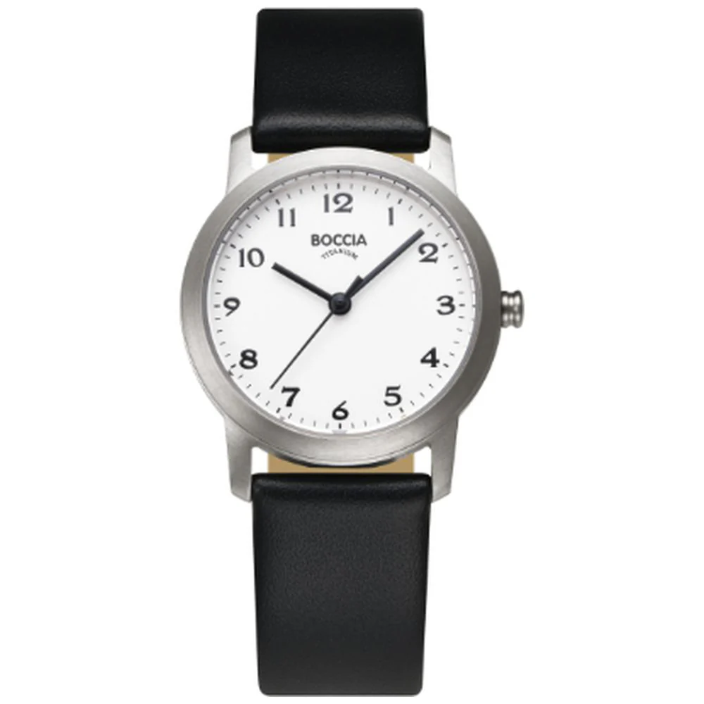 329101 BOCCIA TITANIUM QT Women's Black Calf Leather Strap Elegant Design Durable and Lightweight