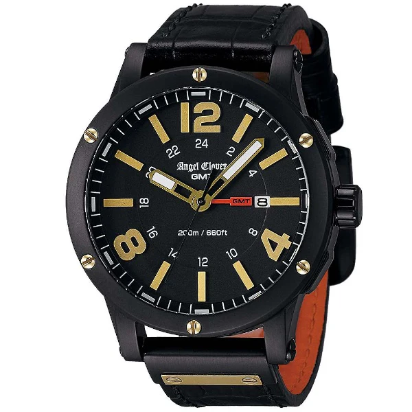 ANGEL CLOVER EVG46BBK Exventure GMT Black Stainless Steel Watch Water Resistant 1-Year Warranty Stylish Design