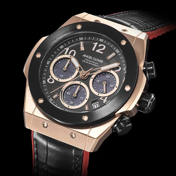 Angel Clover EVS45PBK-BK Exventure Solar Eco-Friendly Chronograph Lightweight Water-Resistant Stylish Design