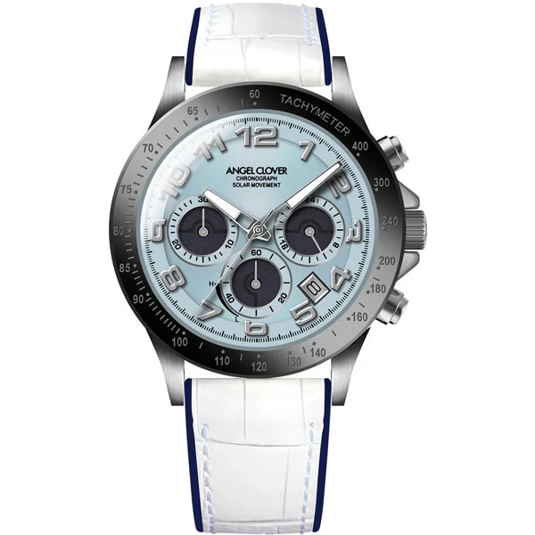 ANGEL CLOVER LUS44SBU WH Men's Luce Solar Watch with Stylish Design, Durable Construction, Water Resistance, and Eco Friendly Solar Power