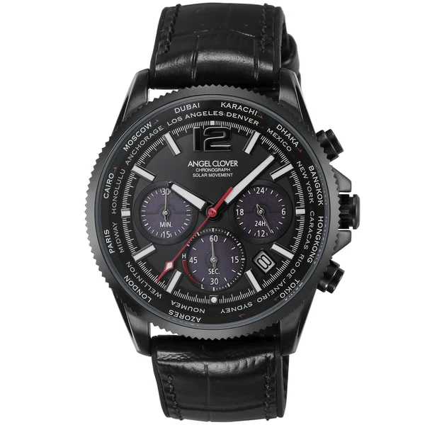 ANGEL CLOVER MOS42BBK BK Men's Watch with Stylish Leather and Rubber Strap, Water Resistant Design, Elegant Black Dial for Everyday Wear
