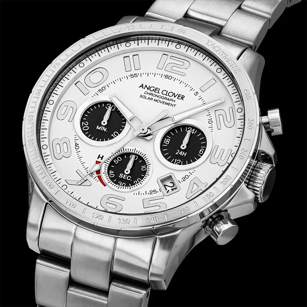 ANGEL CLOVER NTCS44SSWH Elegant Solar Powered Watch with Durable Stainless Steel, Water Resistant Design, and Classic White Dial - Image 2