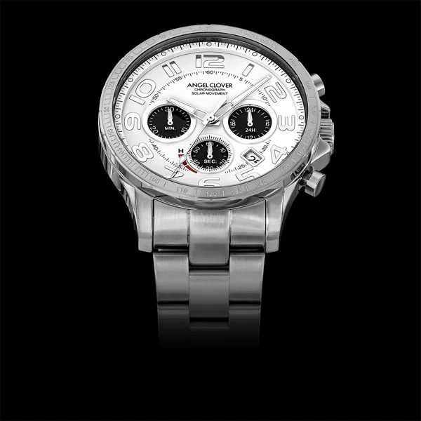 ANGEL CLOVER NTCS44SSWH Elegant Solar Powered Watch with Durable Stainless Steel, Water Resistant Design, and Classic White Dial - Image 3