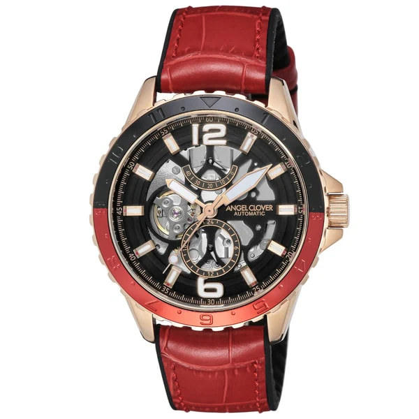 Angel Clover TCA45PBK-REN Automatic Movement Water Resistant 1-Year Warranty Stylish Red Design