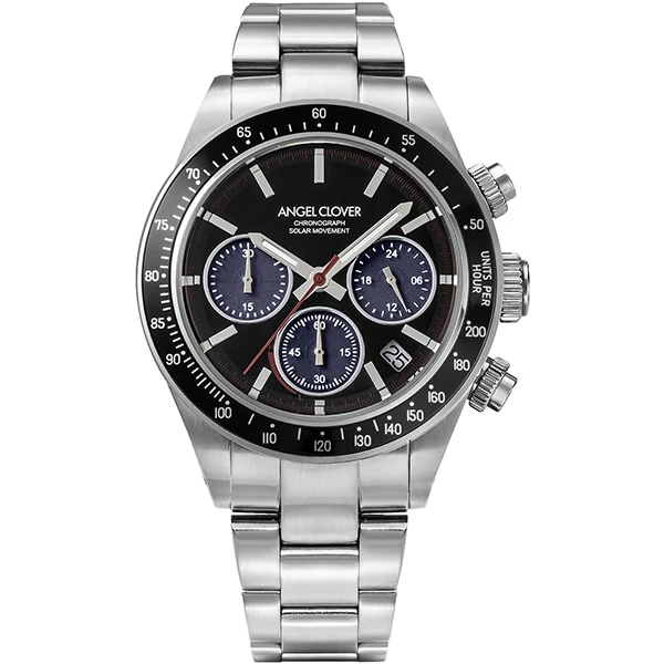 Angel Clover TCS40SBK Solar Powered Watch with Stainless Steel Case Water Resistant Elegant Design