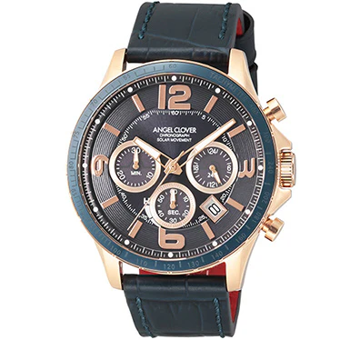 ANGEL CLOVER TCS44PG NV Time Craft Solar Watch with 1 Year Warranty Genuine Navy Design and Eco Friendly Power Source