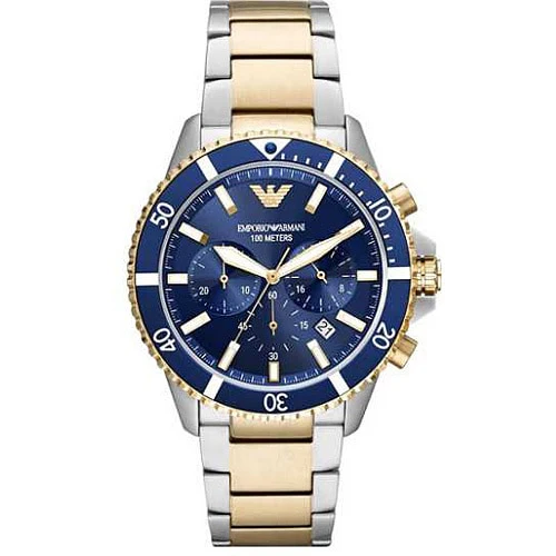 Armani AR11362 Stainless Steel Diver Watch 43mm Water Resistant 2-Year Warranty Elegant Design
