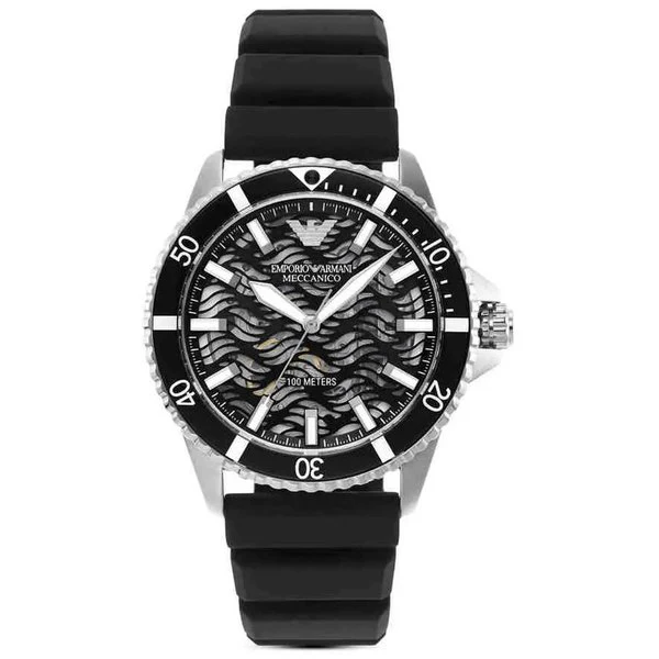 Armani AR60062 42mm Automatic Diver Watch Water Resistant Stainless Steel Case Black Dial 2-Year Warranty