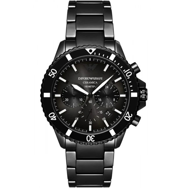 Armani AR70010 43mm Diver Watch Ceramic Case Water Resistant 2-Year Warranty Stylish Design