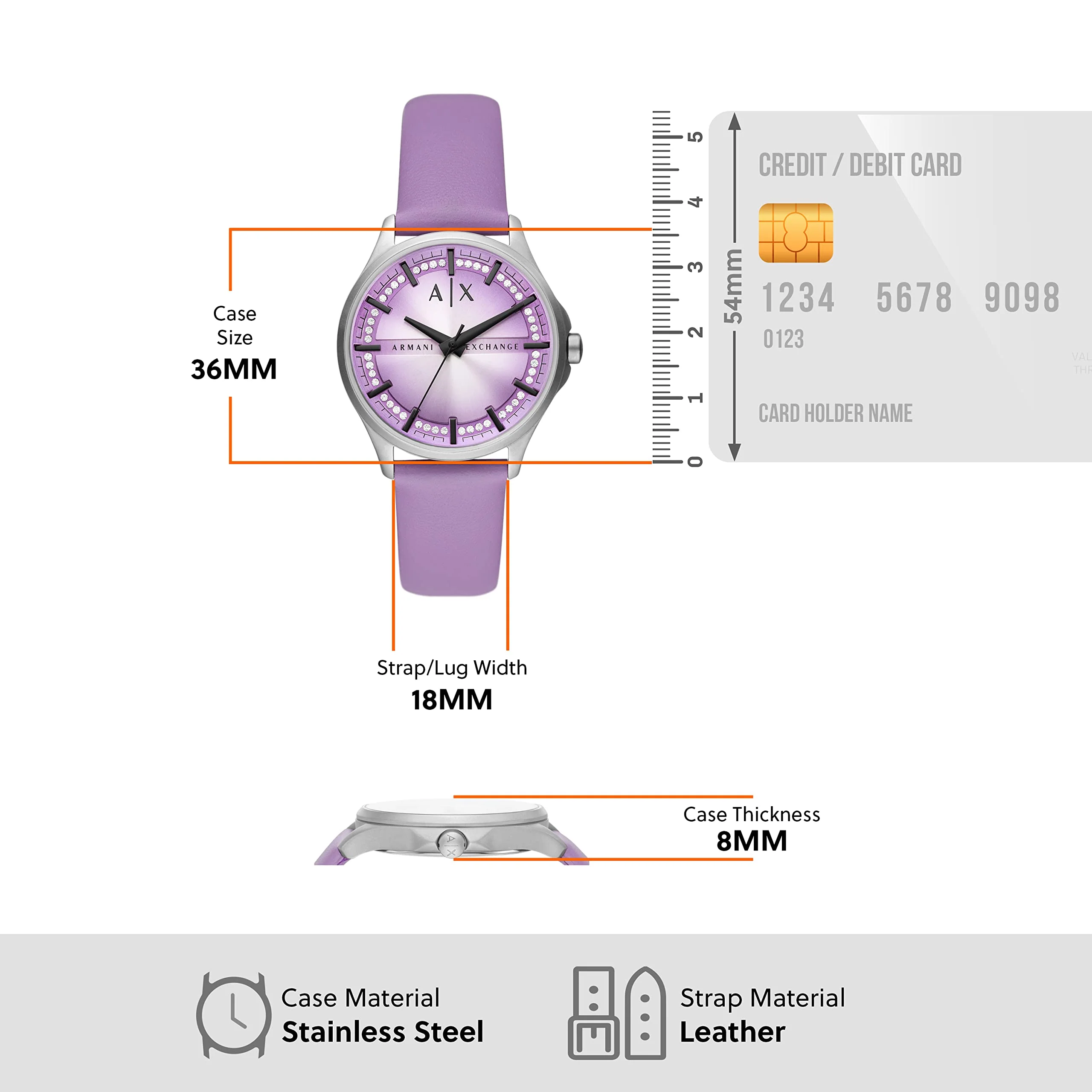 ARMANI EXCHANGE AX5269 Purple Leather Women's Watch - Image 5