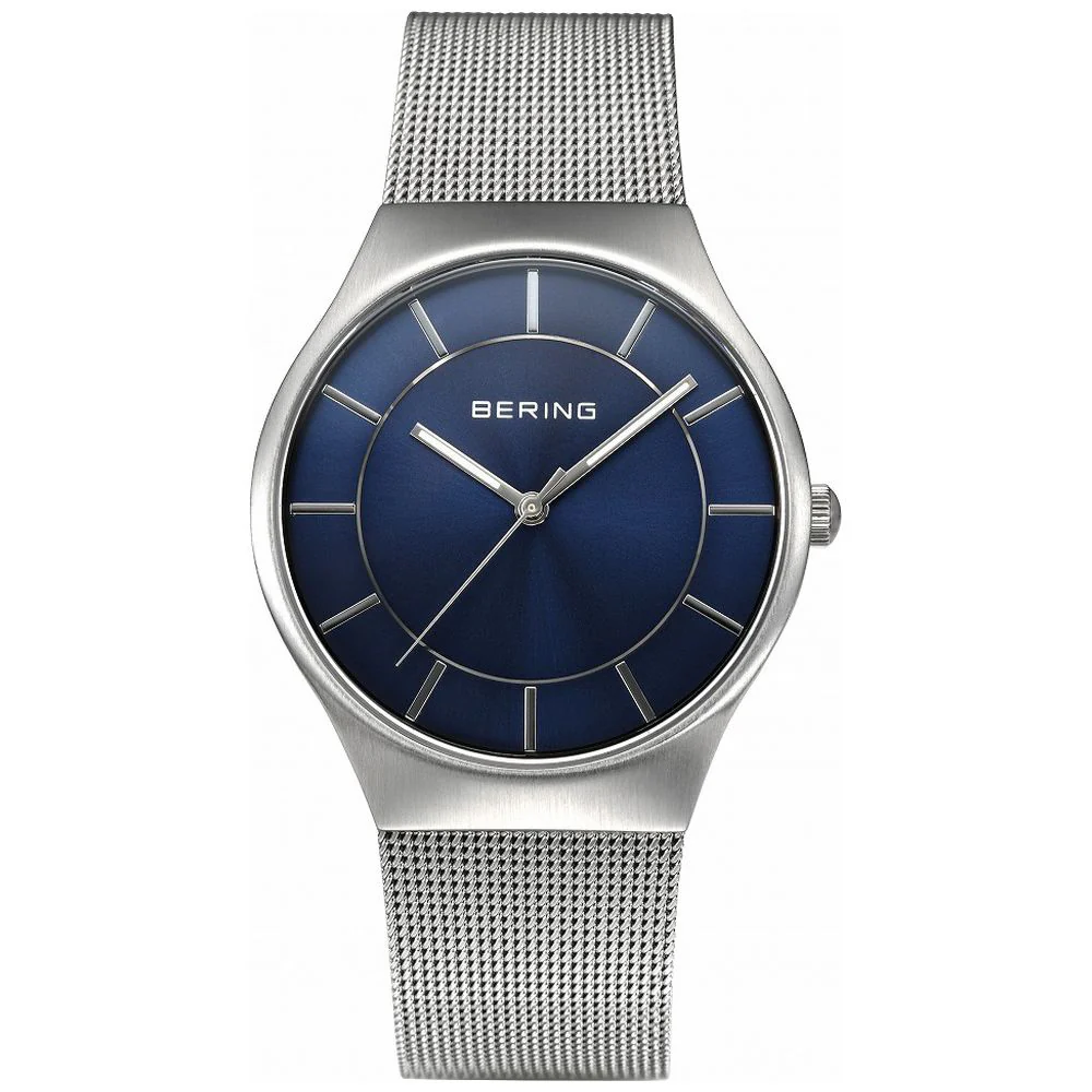 BERING 11935-003 Classic Scandinavian 35mm Quartz Mesh Strap Navy Blue Stylish Minimalist Design Water Resistant