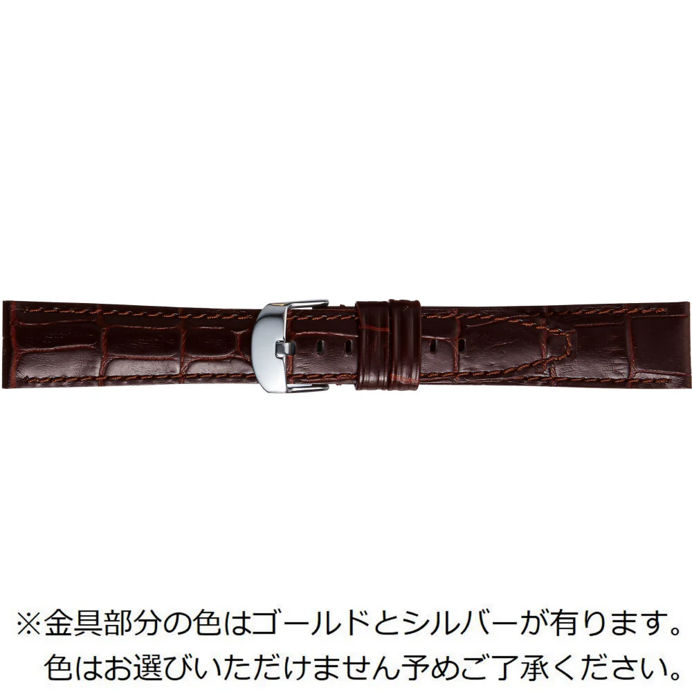 BKE112BP Genuine Leather Alligator Pattern 18mm Width Dark Brown Watch Band Adjustable Buckle
