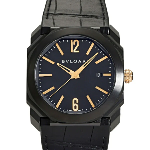 BVLGARI BGO41BBSLD Elegant Swiss Quartz Watch - Stainless Steel Case - Black Leather Strap - Water Resistant 30m