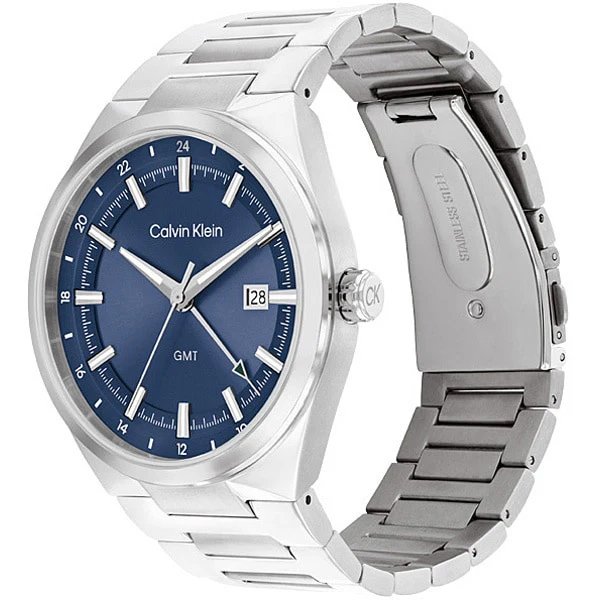 Calvin Klein GMT44mm Stylish Blue Dial Stainless Steel Case Water Resistant 2-Year Warranty