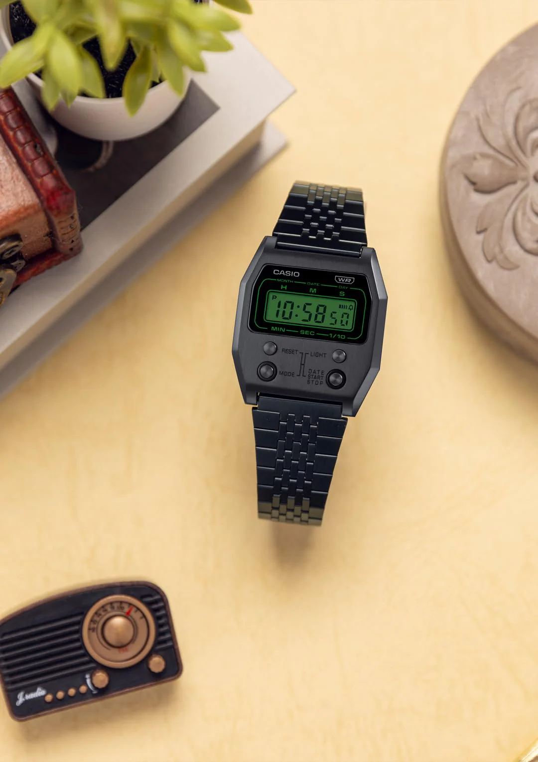 CASIO A1100B-1JF Classic Black Stainless Steel Quartz Watch - Image 4