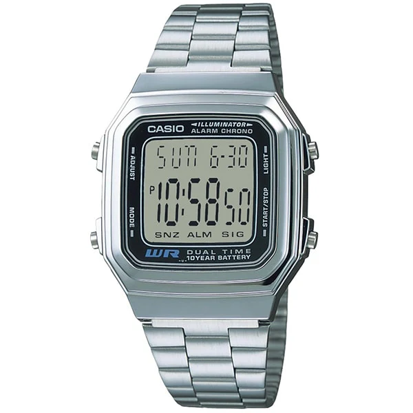 CASIO A178WA-1AJH Classic Digital Watch Water Resistant Stainless Steel Adjustable Band LED Backlight