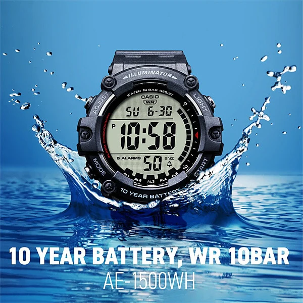 CASIO AE1500WH1AJF CASIO Collection Multi-Function Digital Watch AE-1500WH-1AJF with Stopwatch, Alarm, and LED Backlight - Image 3