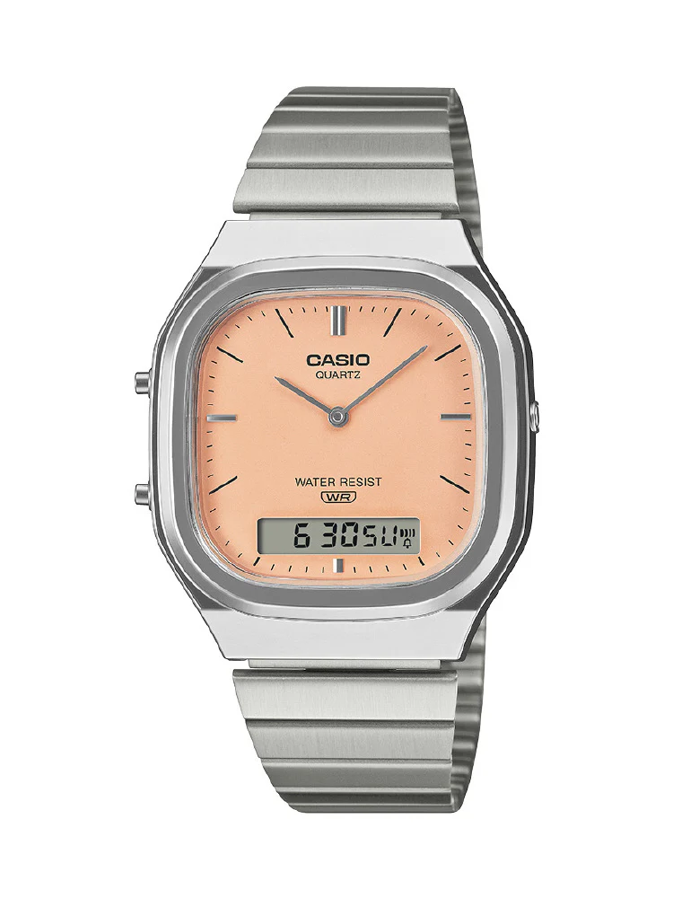 CASIO AQ-240E-4AJF Classic Analog-Digital Combination Model Stylish Orange Color Water Resistant Lightweight Design