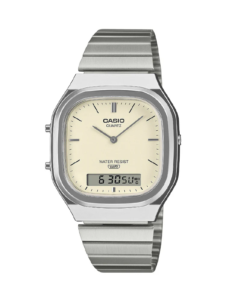 CASIO AQ-240E-7A2JF Classic Analog-Digital Combination Model Ivory Easy-to-Read Display Water Resistant Stylish Design