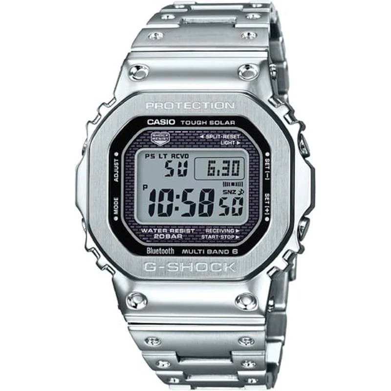 Casio G-SHOCK GMW-B5000 Solar Radio Watch with Bluetooth, Full Metal, All Silver GMW-B5000D-1JF