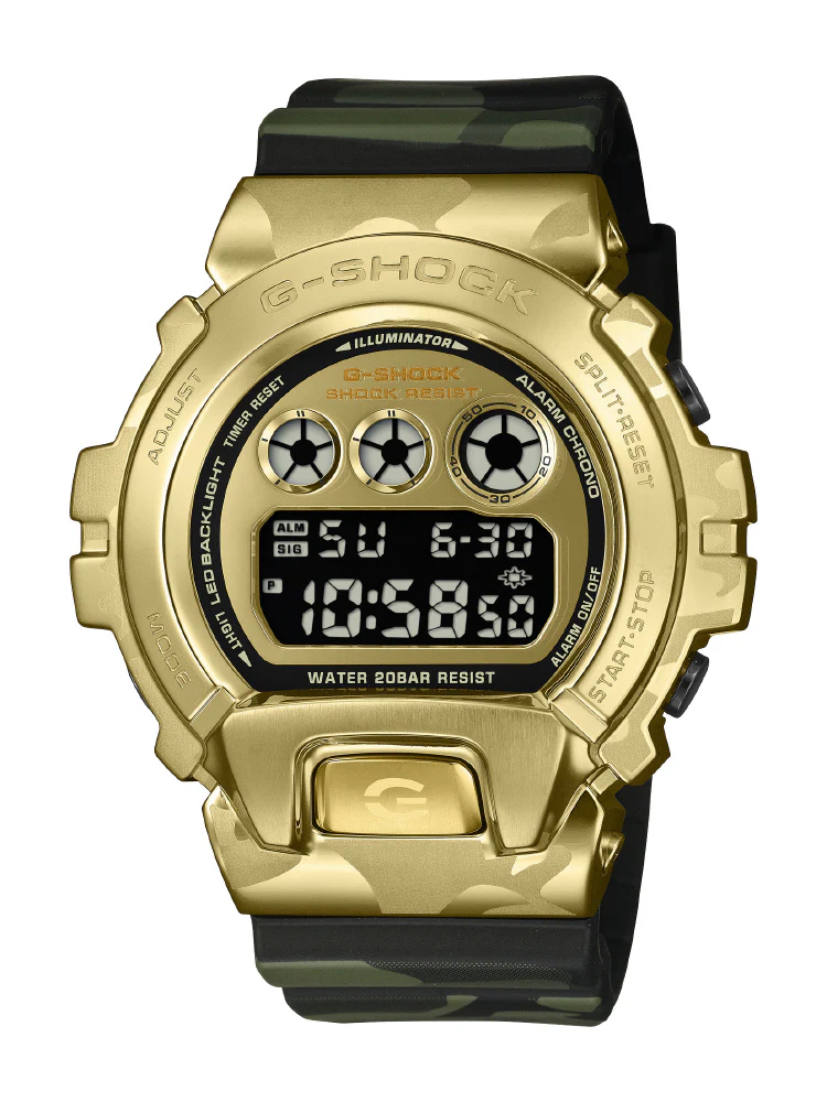 CASIO GM-6900CMG-3JF G-SHOCK Camo and Gold Design Durable Shock Resistant Water Resistant Stylish Everyday Wear