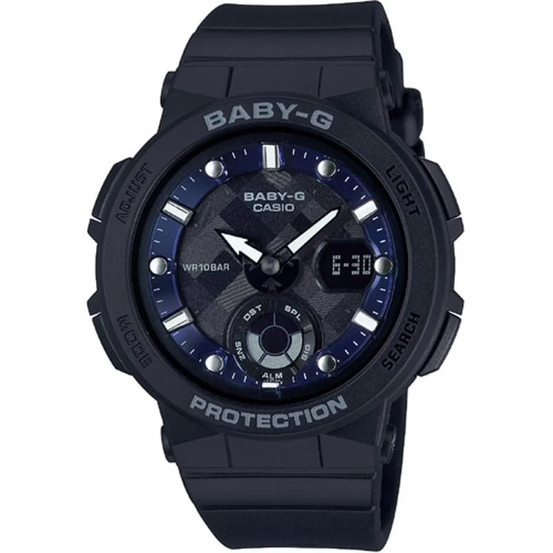 Casio Ladies BABY-G Beach Explorer Series Beach Traveler with Neon Illuminator - Black BGA-250-1AJF