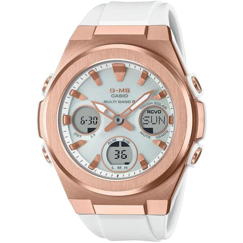 Casio Ladies Baby-G G-MS Solar Radio Controlled with White Rubber Band and Triple Eye MSG-W600G-7AJF