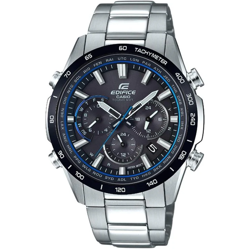 Casio Men's EDIFICE Radio Solar Watch, Racing Chronograph, Thin MID, Stainless Steel Band, Silver - EQW-T650DB-1AJF