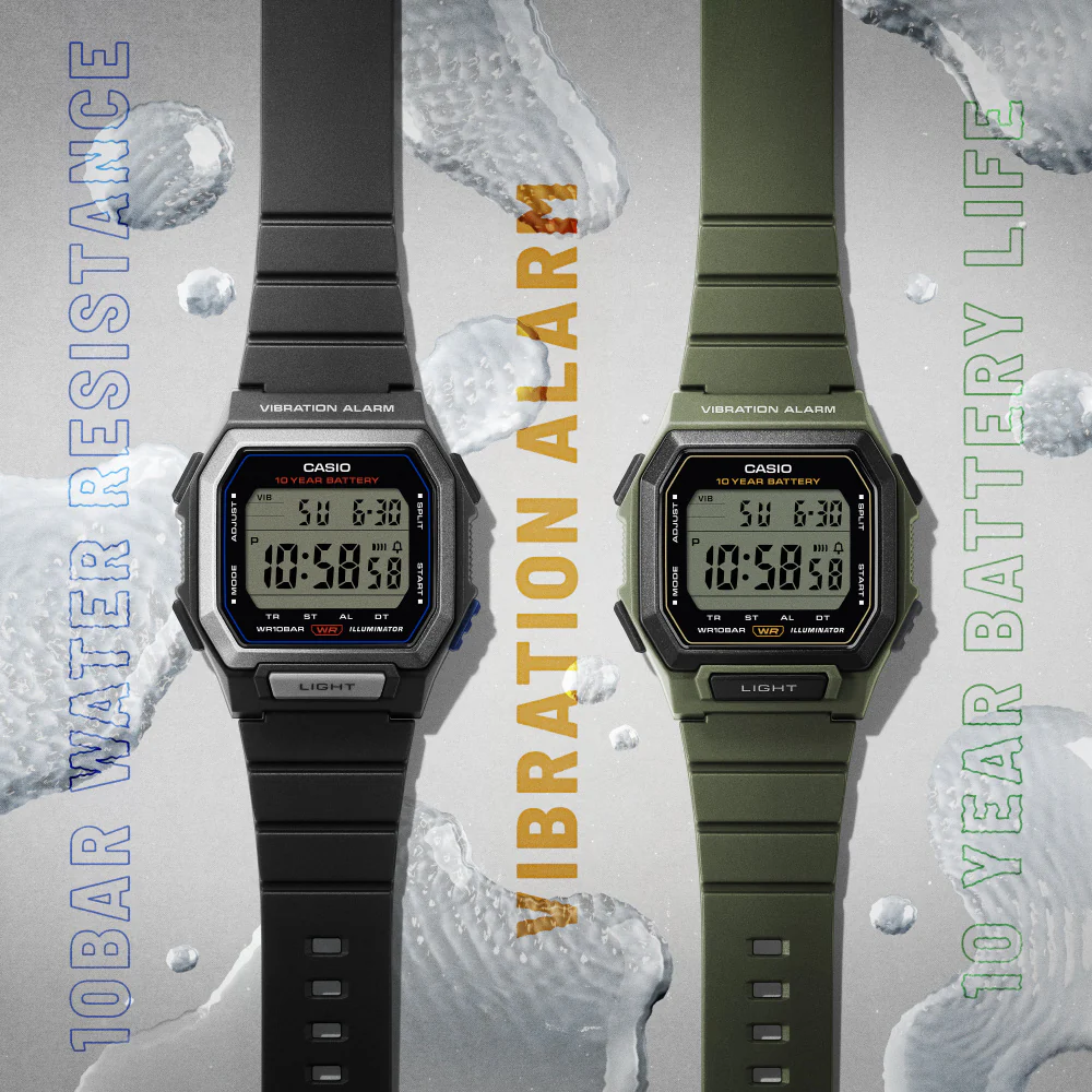 CASIO W-738H-1AJF Vibrating Alarm Water Resistant LED Backlight Durable Design - Image 4