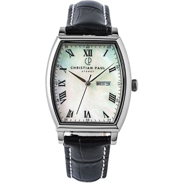 Christian Paul OPL04BKSCSV Elegant Women's Watch Black Leather MOP Dial 41mm Stylish Design Timeless Appeal - Image 3