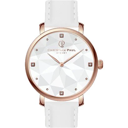 Christian Paul RE05WHSPG 34mm Genuine Leather Strap Elegant Design Water Resistant 2-Year Warranty