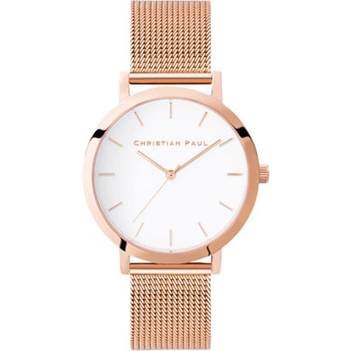Christian Paul RL02PGM 35mm Genuine Leather Strap 2-Year Warranty Elegant Rose Gold Finish Stylish Minimalist Design