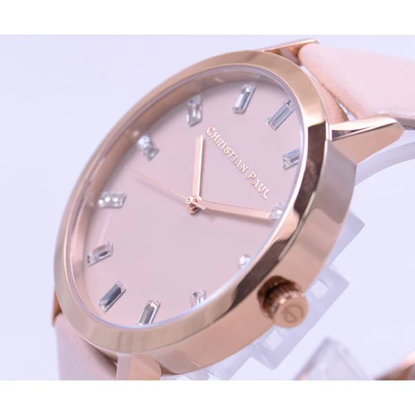 Christian Paul S004PCPG Bondi Luxe 43mm Genuine Leather Strap Water Resistant Elegant Design 2-Year Warranty