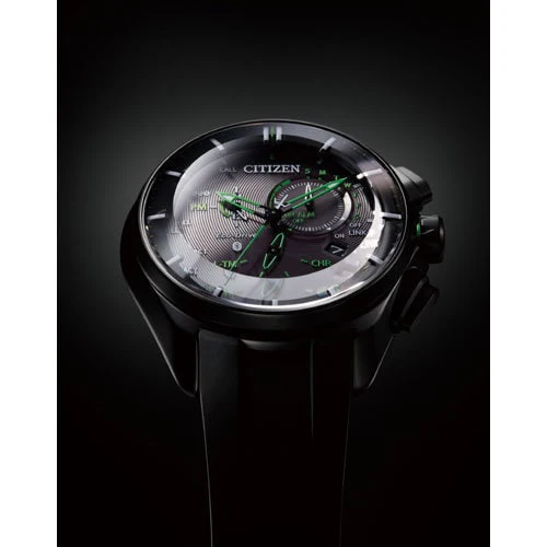 CITIZEN BZ1045 05E Eco Drive Bluetooth Men's Watch with Titanium Case and Black Rubber Strap, Stylish Green Accents - Image 2