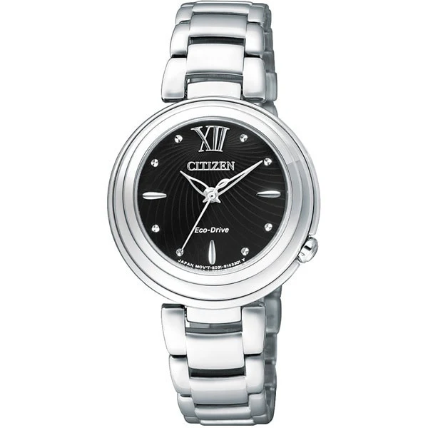 CITIZEN EM0338 88E Eco Drive Ladies Watch with Elegant Round Design, Water Resistant, and Stylish Silver Tone Finish