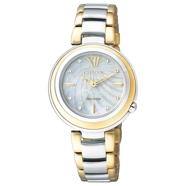 CITIZEN EM0339 85D Eco Drive Ladies Watch with Elegant Round Design, Solar Powered Movement, and Water Resistant Feature