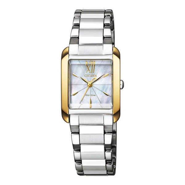 CITIZEN EW5558 81D Eco Drive Ladies Watch with Elegant Square Case, Radiant Silver Tone, and Eco Friendly Solar Power Technology