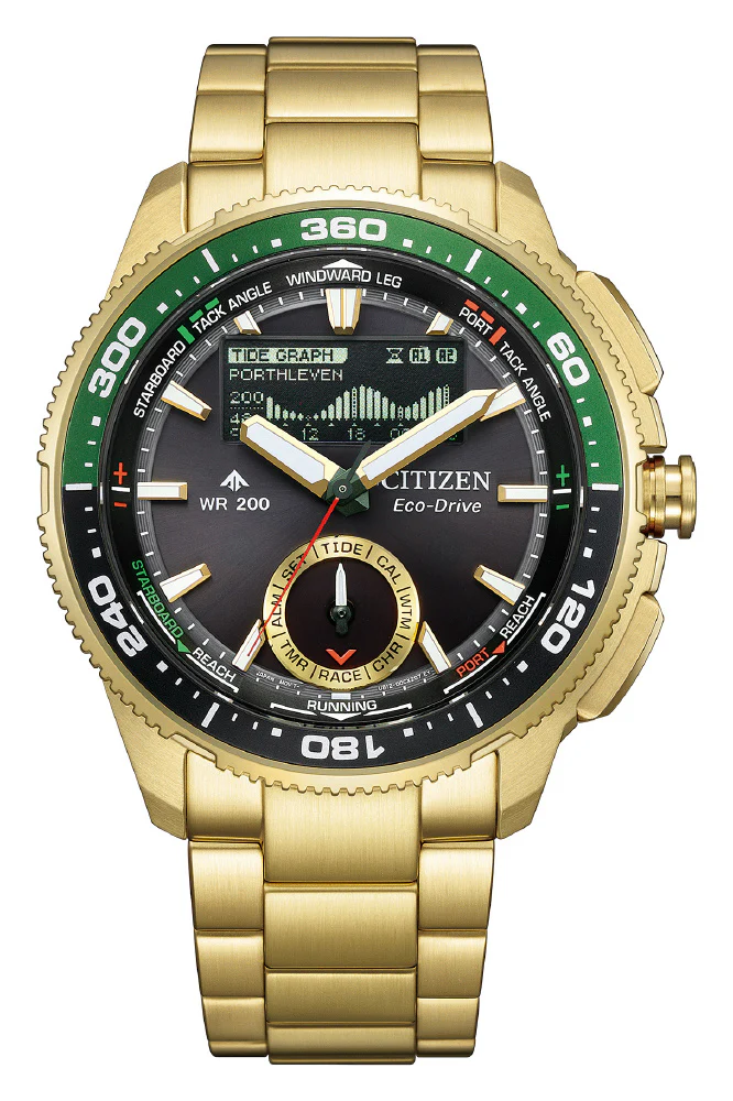 CITIZEN JV3002-51E Eco-Drive Solar Watch Marine Series Combination Design Wave Tracker Water Resistant
