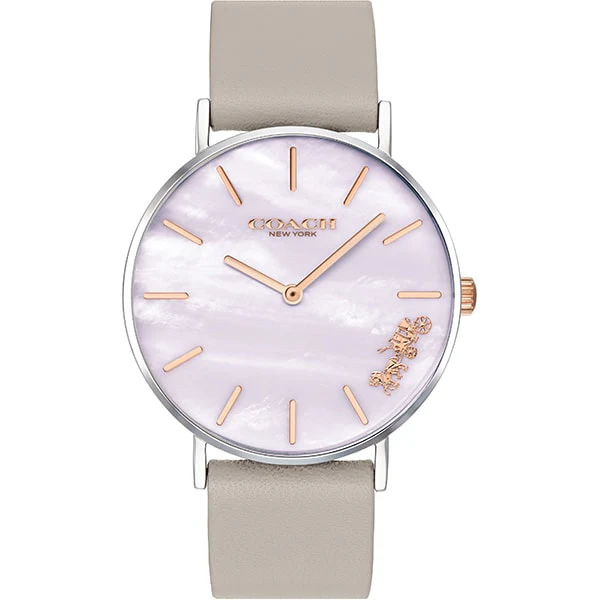 COACH 14503245 Perry 36mm Greige Leather Watch with Purple Shell Dial and 2 Year Warranty for Stylish Everyday Wear