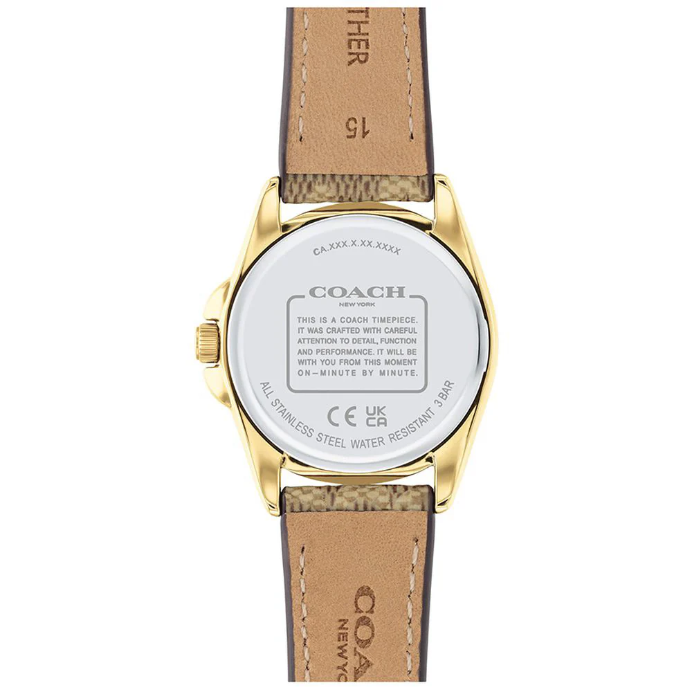 COACH 14504107 Elegant Gold Finish 28mm Case Water Resistant Classic Design 5-Year Warranty - Image 3