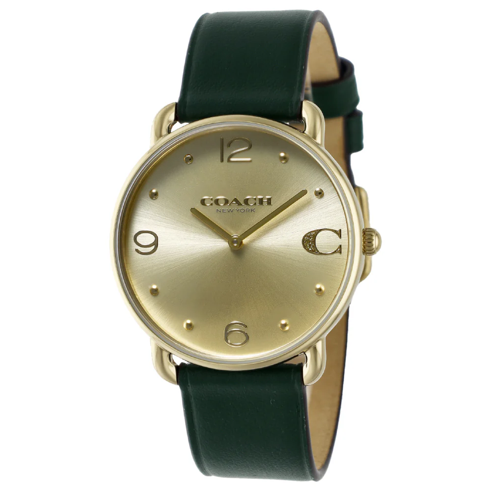COACH 14504202 Elegant Gold Dial Green Strap Water Resistant 2-Year Warranty Stylish Unisex Design