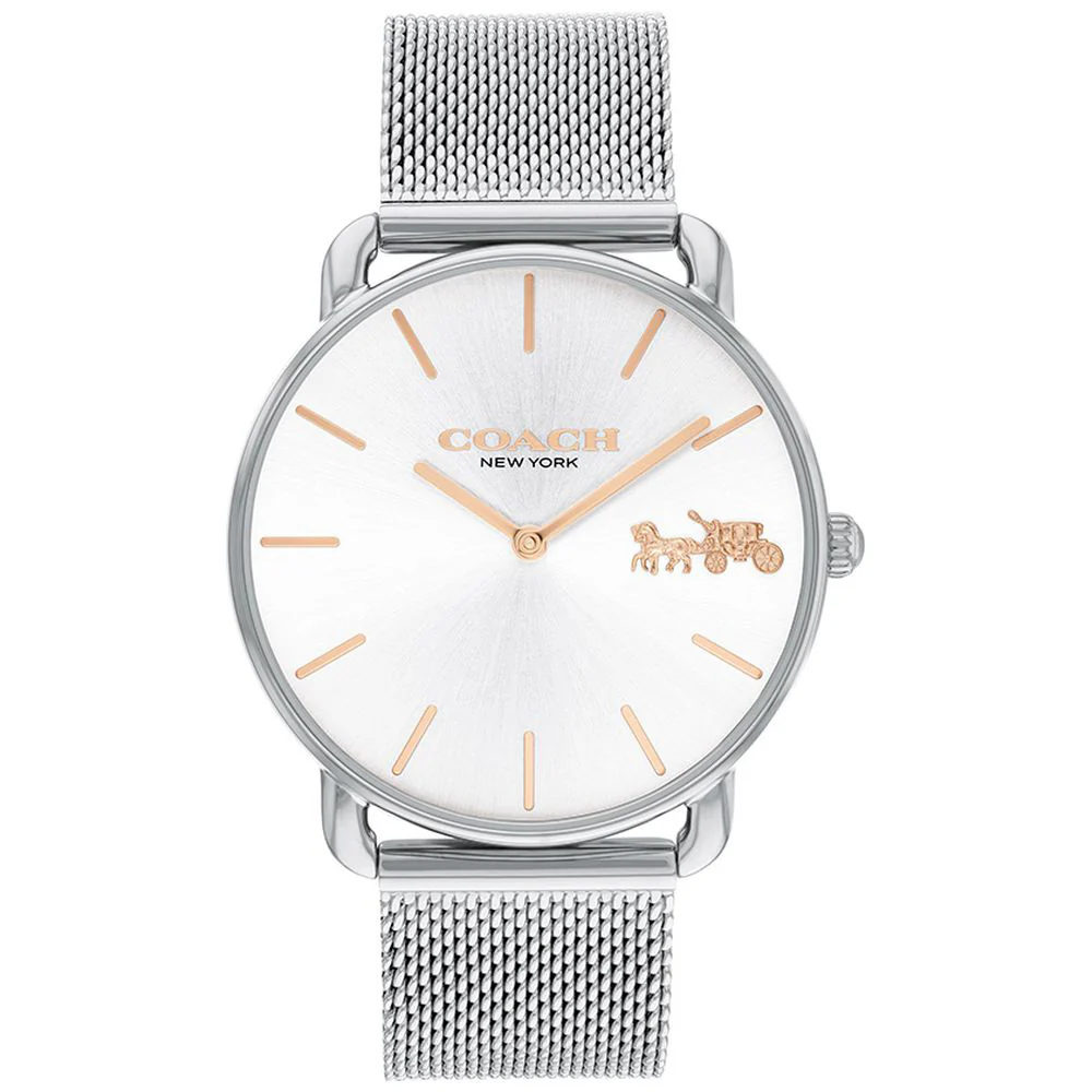 COACH 14504382 Stylish Silver 36mm Case Water Resistant 5-Year Warranty Elegant Design