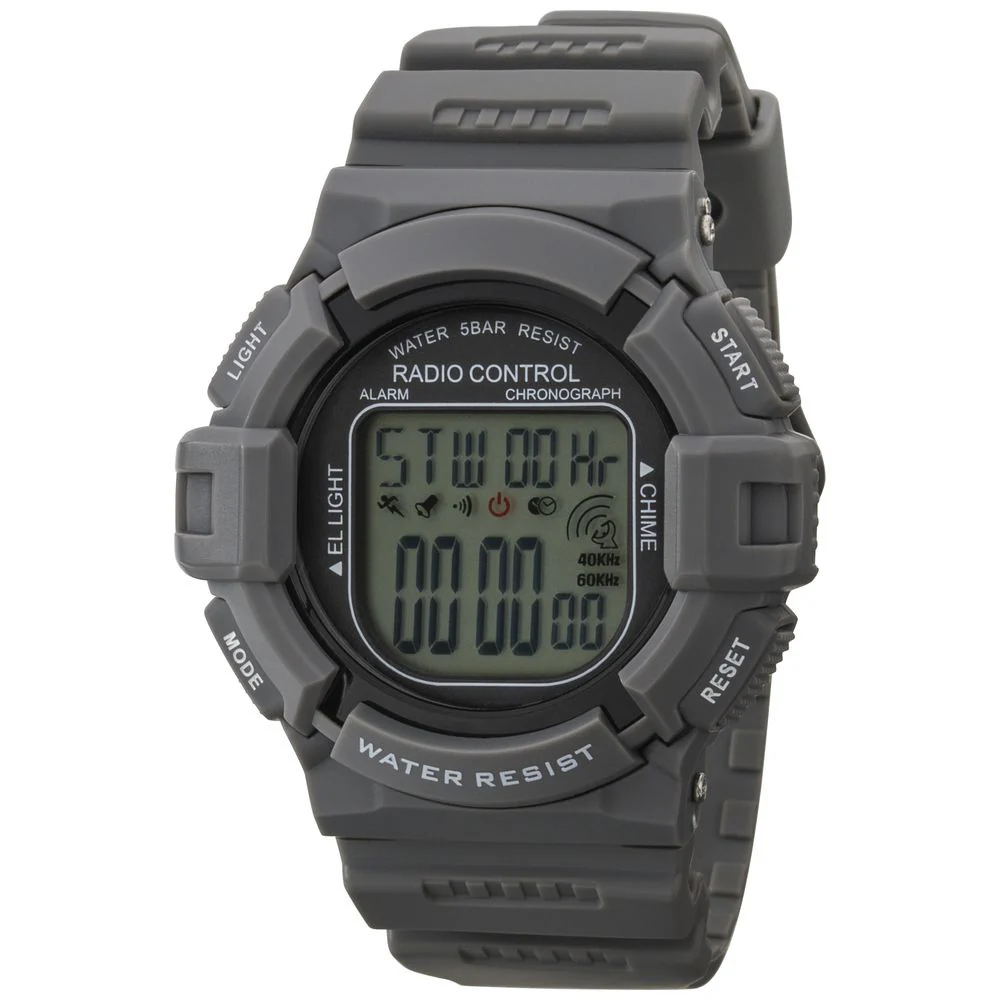 CREPHA TE-D189-GR Digital Watch Radio-Controlled Men's Wristwatch Stylish Design Water Resistant Multiple Functions