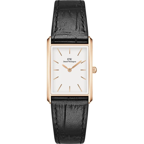 Daniel Wellington DW00100693 Bound Black Crocodile Leather Watch with Rose Gold Accents 32x22mm White Dial Authentic Design 2 Year Warranty
