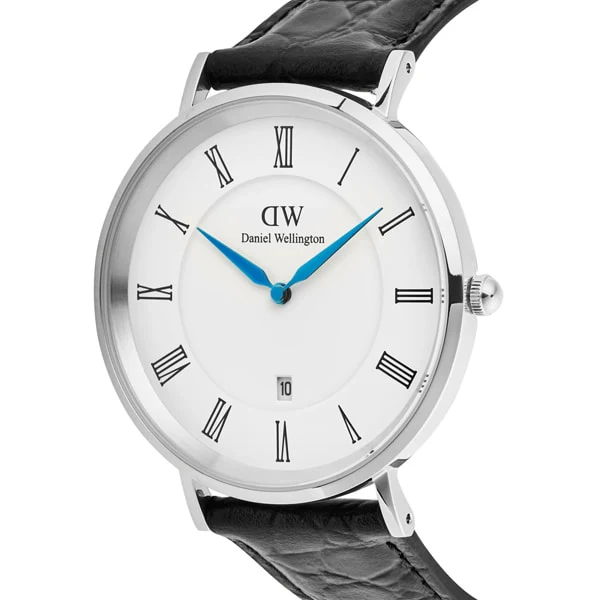Daniel Wellington DW00100914 Classic Roman Numerals Date Black Croc Belly Silver 40mm Elegant Design Water Resistant