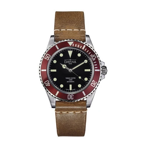 DAVOSA 161.525.65 DAVOSA Ternos Sixties Aluminum Bezel Automatic Watch Black/Red - Genuine Product with Swiss Movement