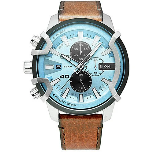 DIESEL DZ4656 Stylish Blue Leather Band Water Resistant Quartz Watch 1-Year Warranty Fashionable Design