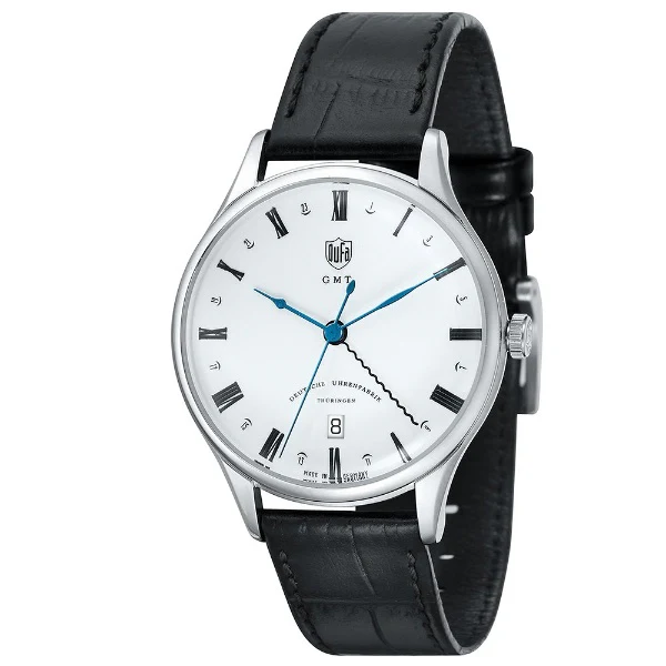 DUFA DF900602 Elegant Design Swiss Movement GMT Function Water Resistant Leather Strap