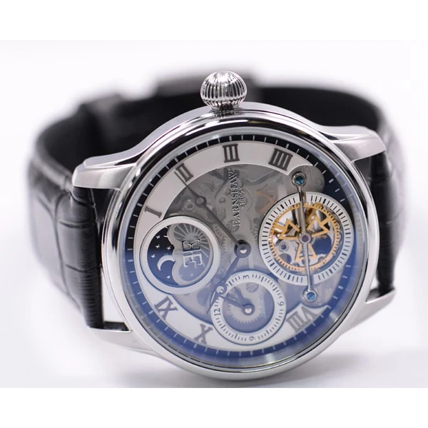 EARNSHAW ES-8063-01 Longitude Dual Time Automatic Watch with Sun & Moon Display 43mm Water Resistant 5 ATM Full Skeleton Design - Image 3