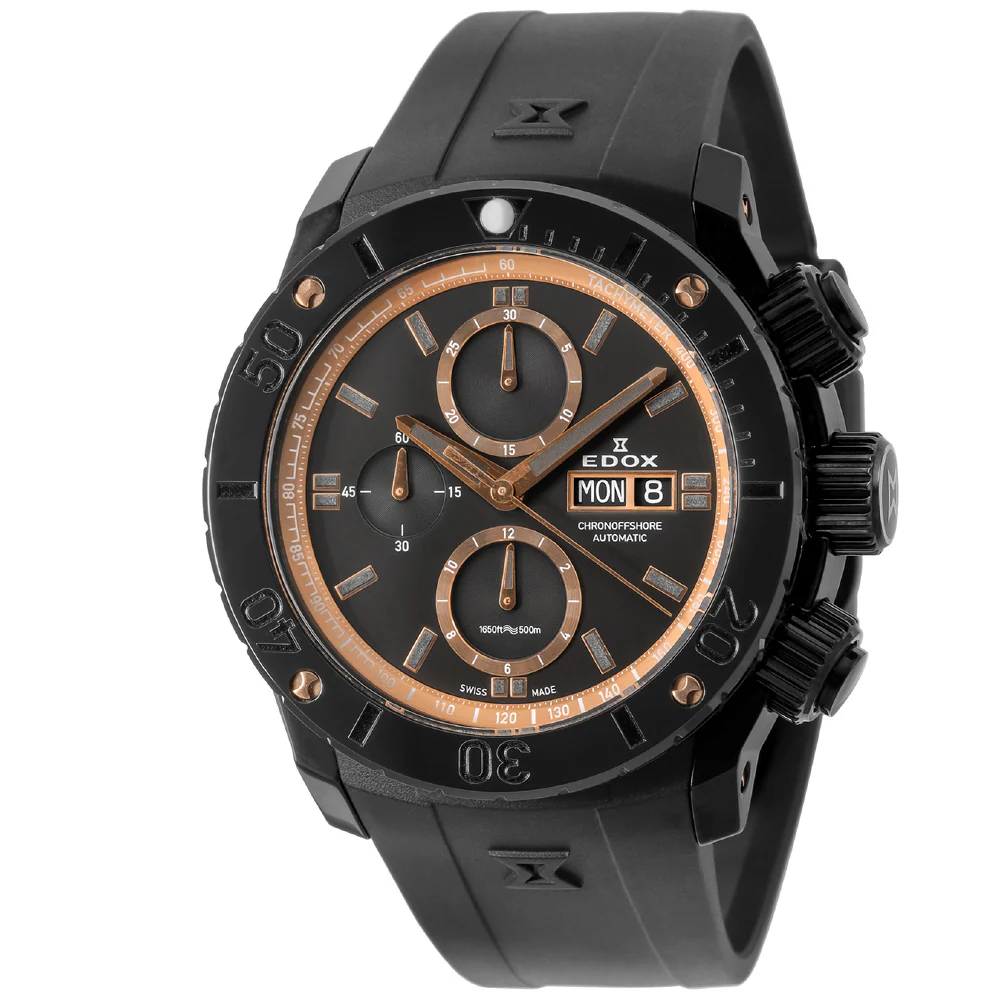 EDOX 01114357RNNIRR Chronoffshore-1 Swiss Automatic Water Resistant Chronograph Durable Design Stylish Black Dial